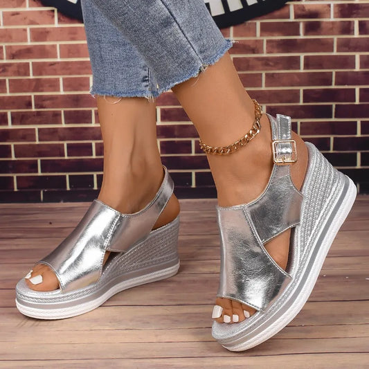 Women Summer Peep Toe Wedge Sandals Back Strap Buckle Platform Sandles Woman Fashion Thick Sole Sandalias Roman Shoes - Empire P.E