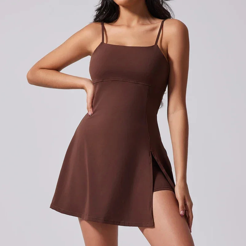 QINACTIVE Women's sports beautiful back dress Removable chest cushion cushion breathable outdoor yoga tennis skirt - Empire P.E
