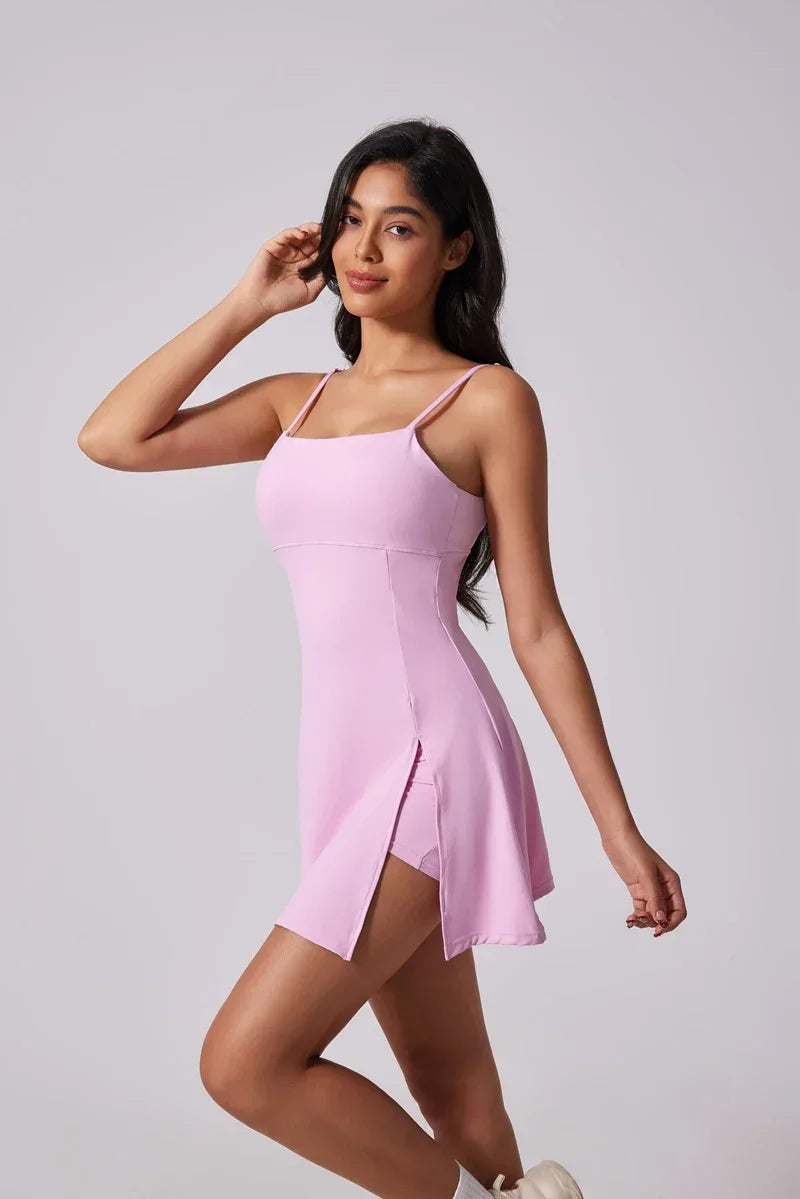 QINACTIVE Women's sports beautiful back dress Removable chest cushion cushion breathable outdoor yoga tennis skirt - Empire P.E