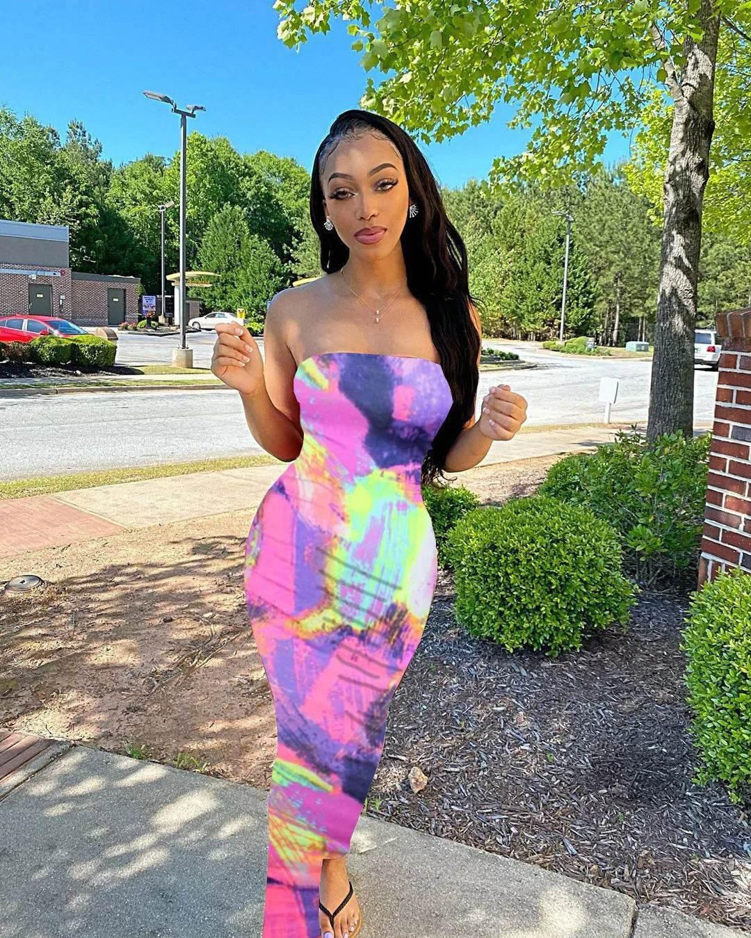Spring And Summer Dresses For Women Chest Wrap Printed Off Shoulder Bandage Slim Sexy Long Dress 2023 New Fashion party MsChuh - Empire P.E