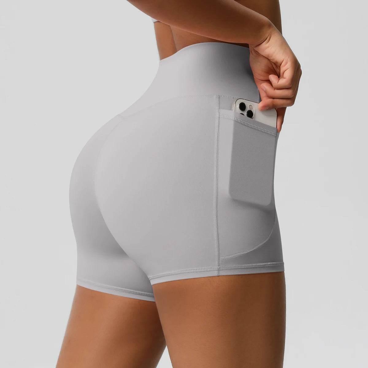 Women Sports Short With PocketedYoga Legging Shorts Squat Proof High Waist Fitness Tight Shorts Quick Drying Cycling Workout Gym - Empire P.E