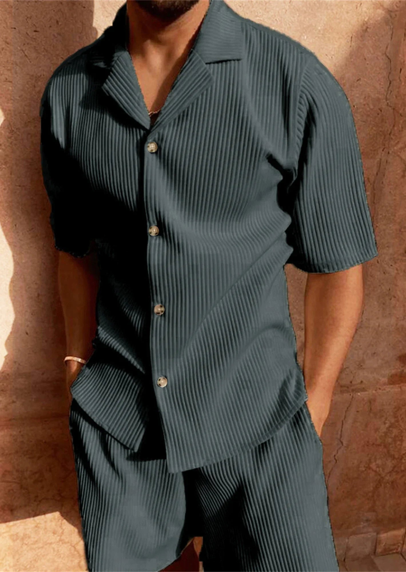 Spring/Summer suit Solid color corduroy shorts sleeve shirt and shorts - Empire P.E