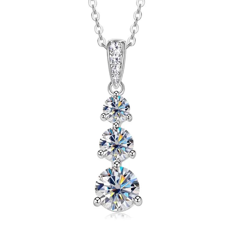 Moissanite Three stone Pendant necklace for Women 925 Sterling Silver Round Cut - Empire P.E