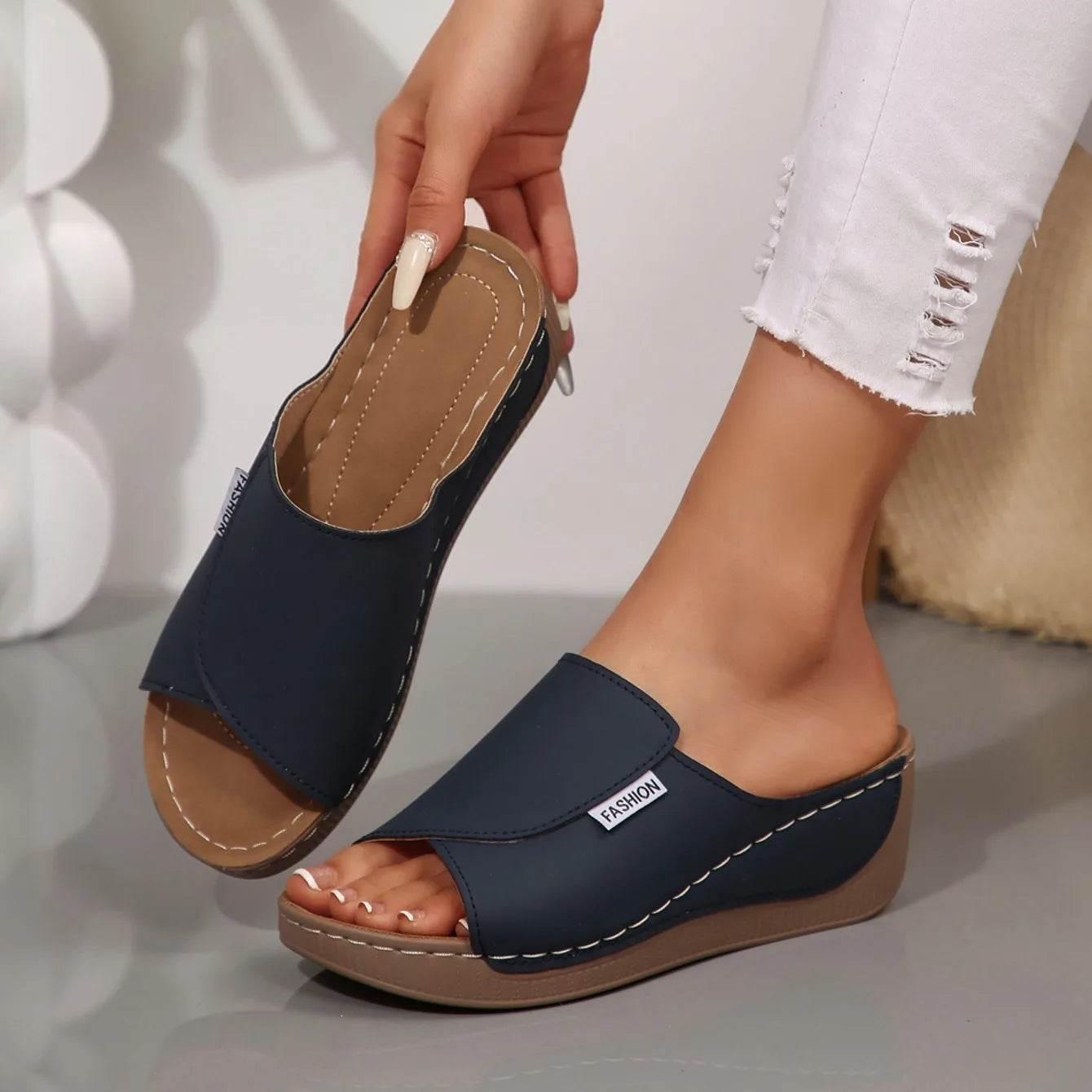 Women Wedge Slippers Summer 2025 New Fashion Slippers Open Toe Breathable Sandals Comfortable Buckle Woman Shoes Slides Women - Empire P.E