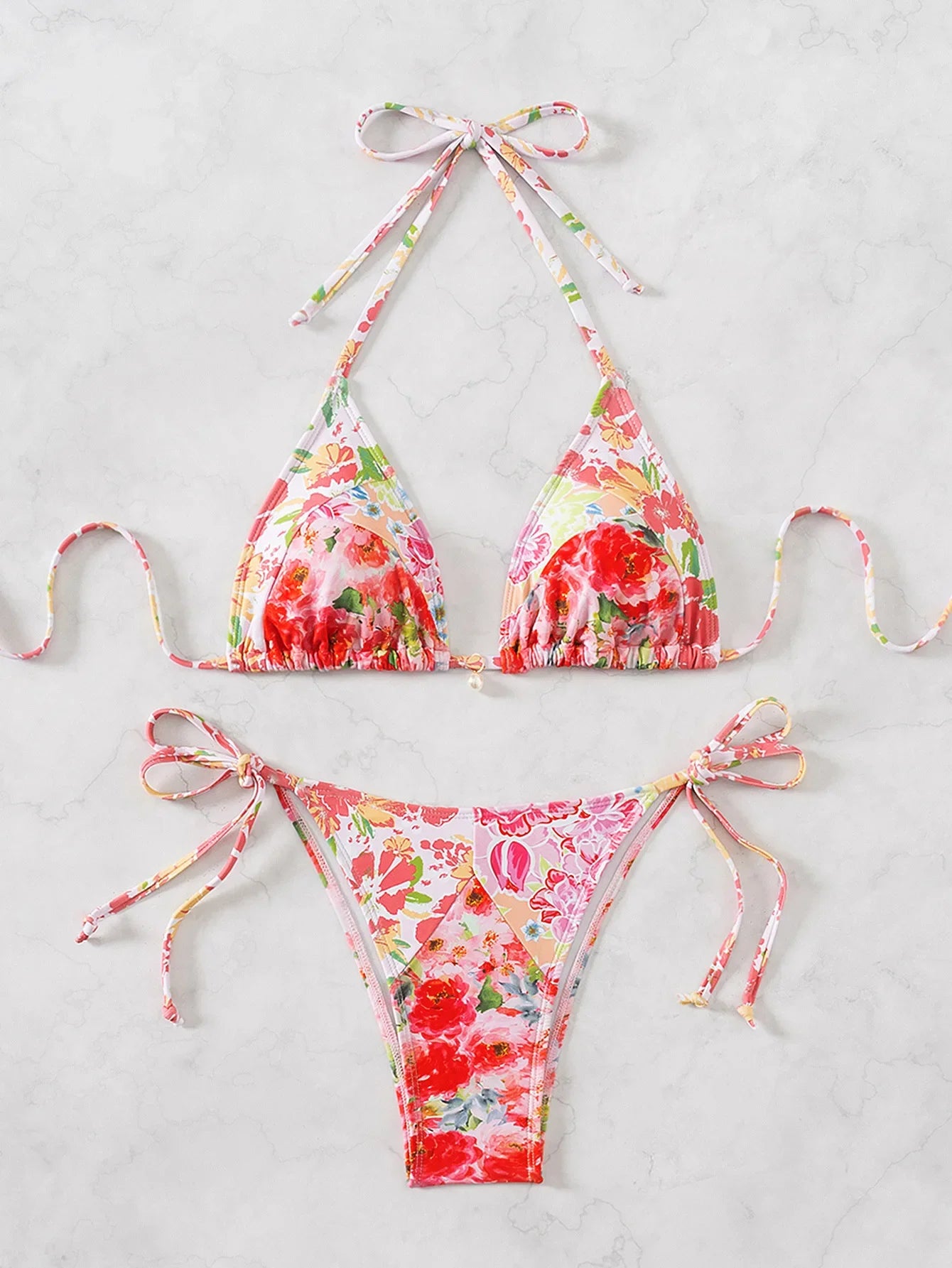 2026 new European and American triangle cup printed sexy bikini split swimsuit