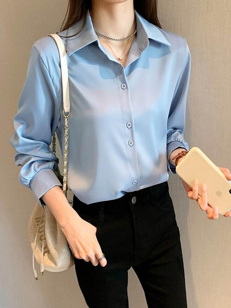 Plus Size Shirts Spring Summer Fashion Female Long Sleeve Loose Solid Blouse Tops Casual Chiffon Shirt Women Office Lady Shirts - Empire P.E