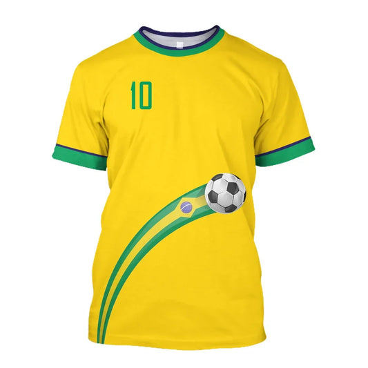 Brazil Jersey Men's T-shirt O Collar Oversized Men's and Women's 3D Printed Brazilian Flag Select Soccer Short-sleeved Team Shir - Empire P.E