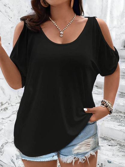 Plus Size Cold Shoulder T-Shirt for Women Casual Loose Fit Summer Top with Trendy Cutouts - Empire P.E
