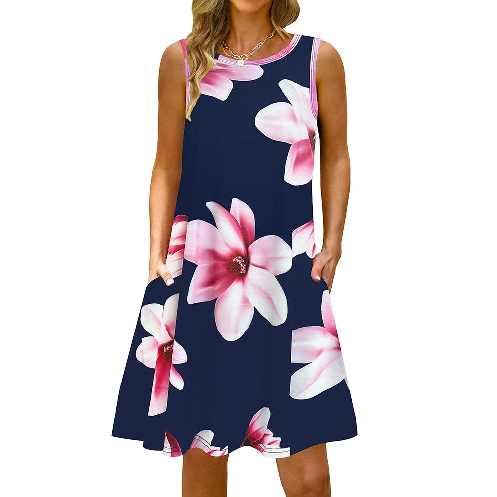 S-5Xl Colorful Printed O Neck Long Dress - Empire P.E