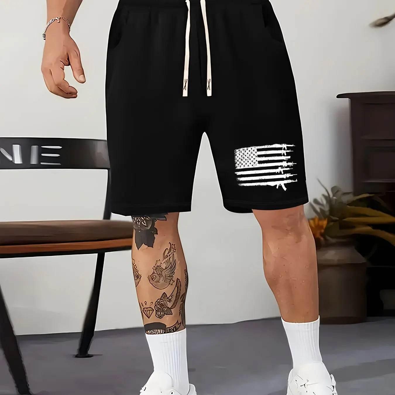 American Flag Print Men's Loose Large Drawstring Casual Minimalist Shorts Man Pants Casual Shorts Summer New In Men Clothing Thi - Empire P.E