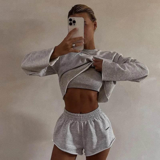 2025 New Sport Wear High Street Track Suits Sweatshirt Shorts Sets New Matching Sets 3 Pieces Set Women's Suits - Empire P.E