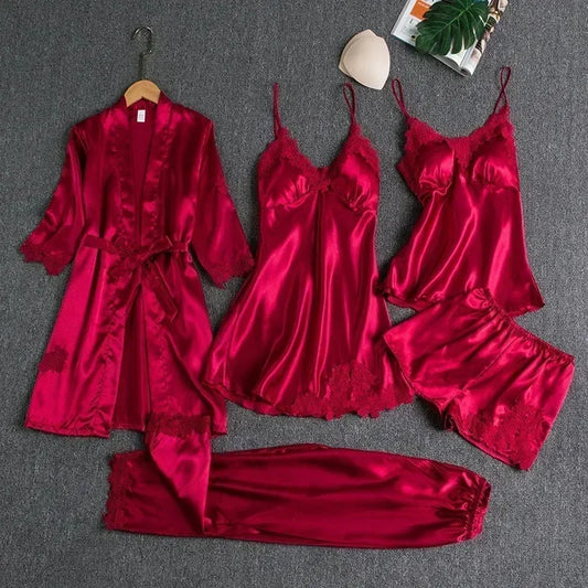 5-piece Set of Women's Sexy Silk Nightgown - Empire P.E