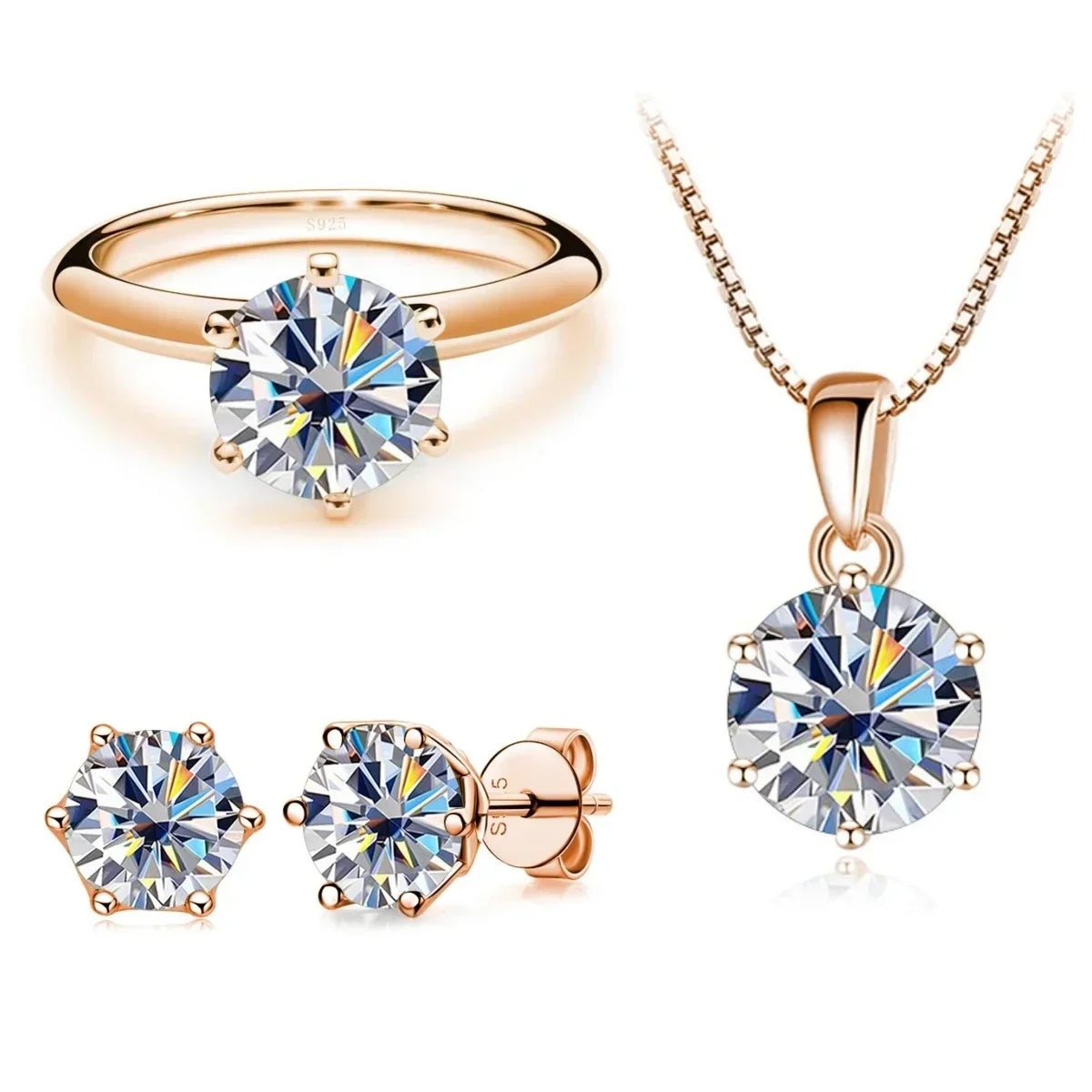 Moissanite Jewelry Set for charm lady Rose Gold Plated with total 4 carat mossanite silver 925 jewerly set - Empire P.E