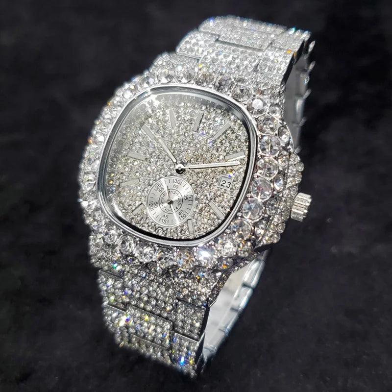 Luxury Diamond Watch Men Hip Hop Street Style Date Display Quartz Timepiece Iced Out Party Jewelry Wristwatch Hot Sale Product - Empire P.E