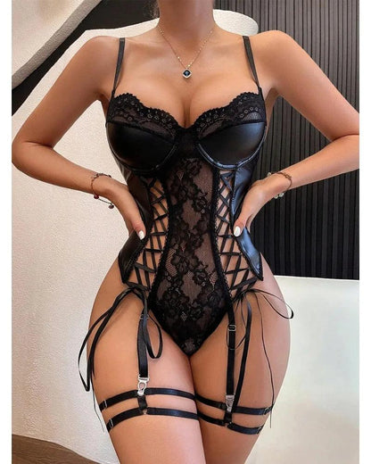 Toucheart Sexy Sexy Pajamas Fishnet PU Leather - Empire P.E