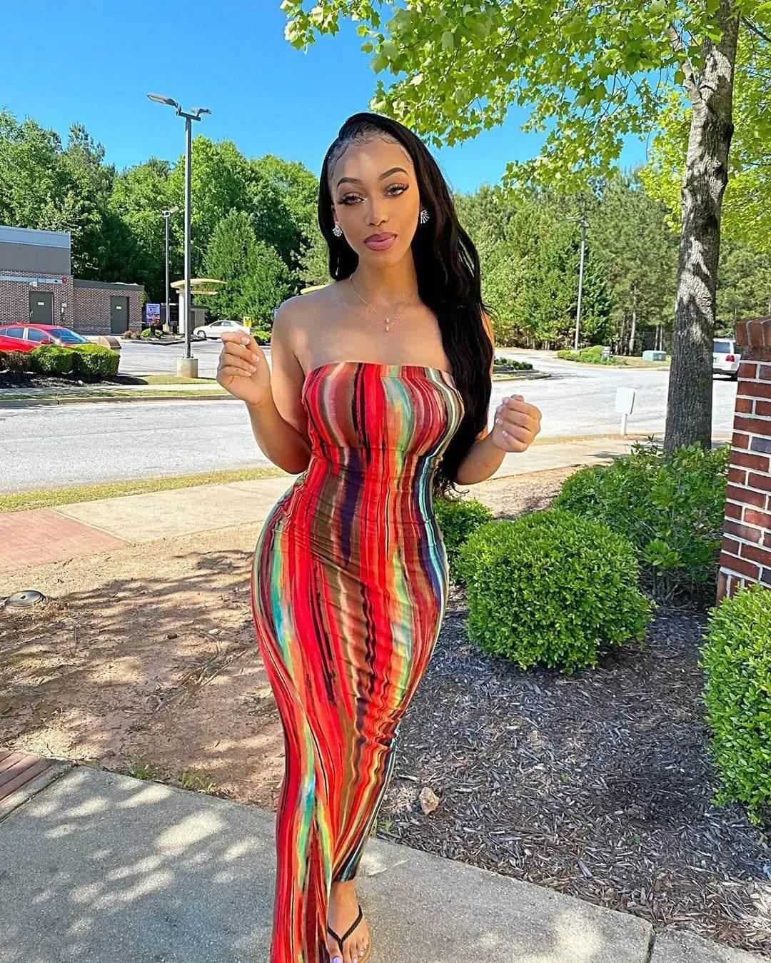 Spring And Summer Dresses For Women Chest Wrap Printed Off Shoulder Bandage Slim Sexy Long Dress 2023 New Fashion party MsChuh - Empire P.E
