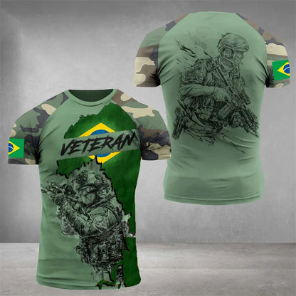 Brazil Flag Men's T-Shirt 3D Print Brazilian T Shirt Summer Oversized Jersey Camo Veterans Short Sleeve Sports Tactical Tee Tops - Empire P.E