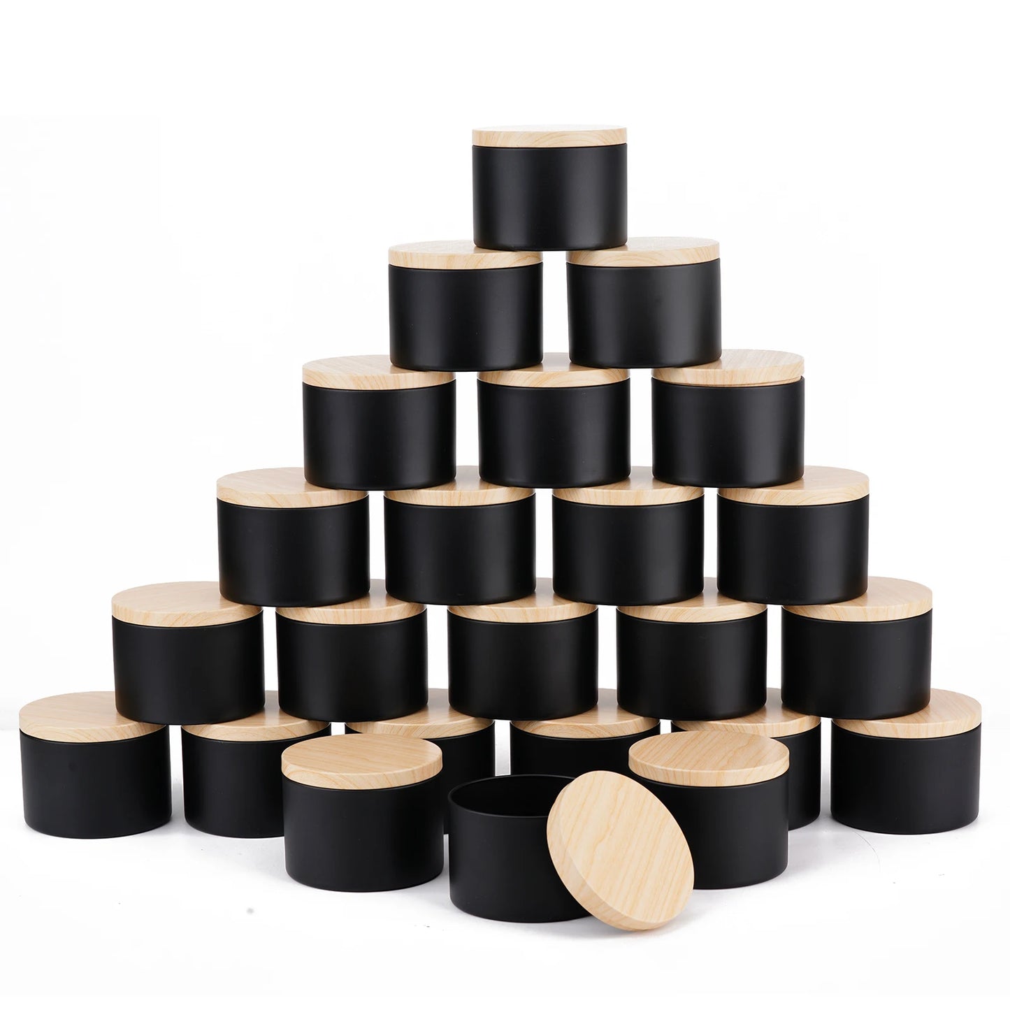24-Pack 8oz/4oz Metal Candle Tins with Wood Grain Lids