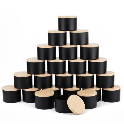 24-Pack 8oz/4oz Metal Candle Tins with Wood Grain Lids