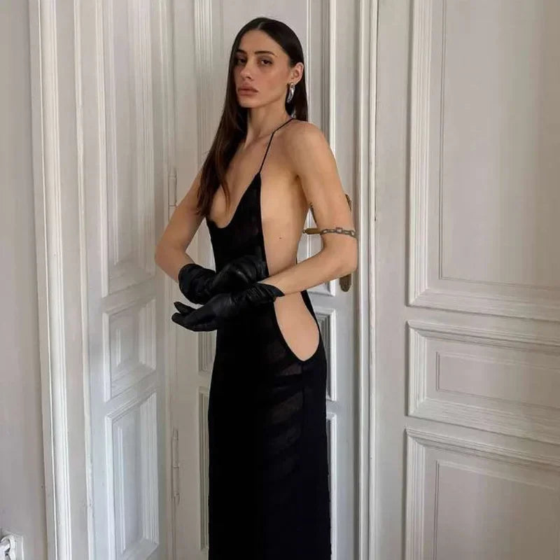 Mesh See Through Sexy Halter Split Dress - Empire P.E