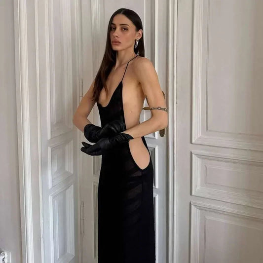 Mesh See Through Sexy Halter Split Dress - Empire P.E