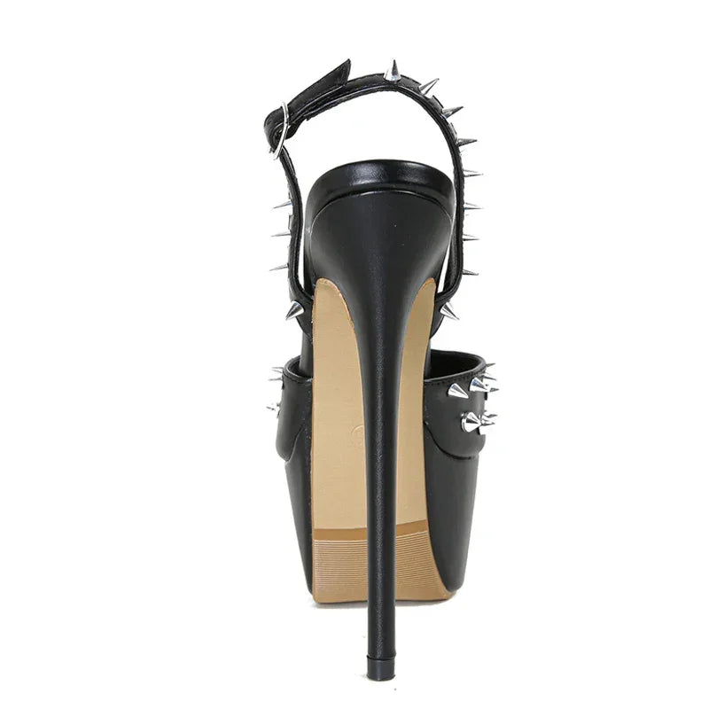 Metal Rivet Back Buckle Strap High Heels - Empire P.E