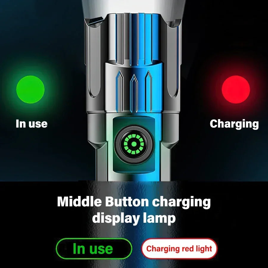 High Strong Power Led Flashlights 2000LM Tactical Torch with Display Light USB Charging - Empire P.E