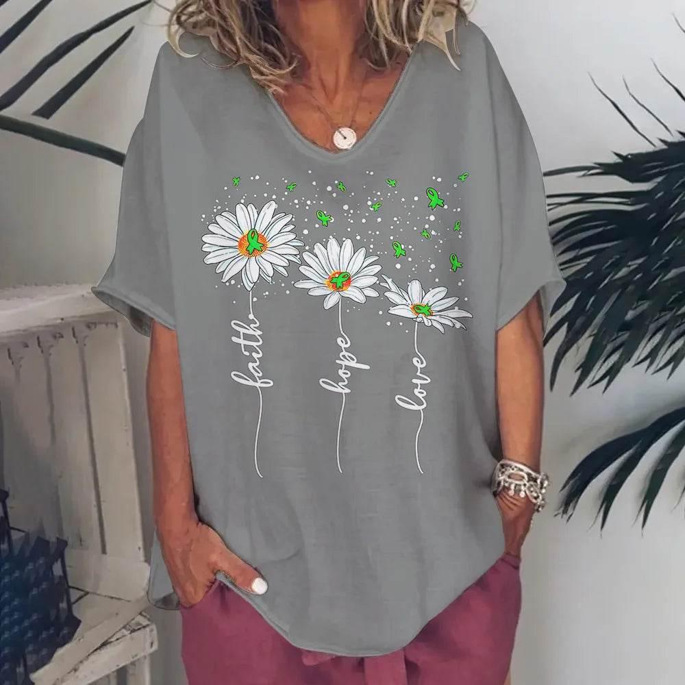 New Women'S T-Shirt Summer Short Sleeve V-Neck Top Loose Casual Female Clothing Streetwear Hip Hop Tee Harajuku T Shirt Pullover - Empire P.E