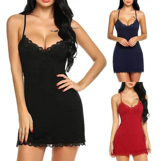 Sexy V Neck Low Cut Night Dress Ice Silk Satin - Empire P.E