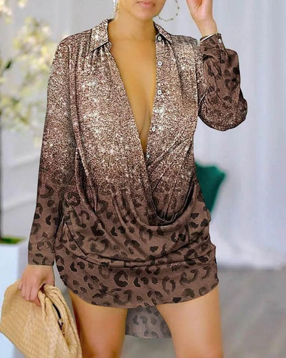 Print Long Sleeve Shirt Dress - Empire P.E