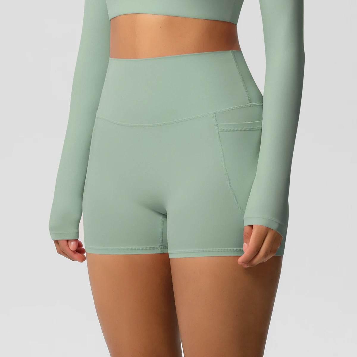 Women Sports Short With PocketedYoga Legging Shorts Squat Proof High Waist Fitness Tight Shorts Quick Drying Cycling Workout Gym - Empire P.E