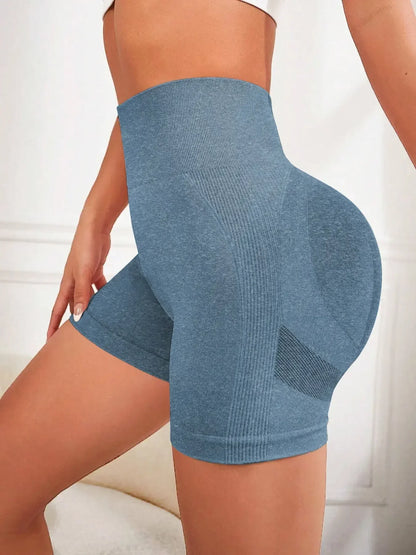 3-piece set of women's yoga wear high waist and high hips solid color casual sports shorts