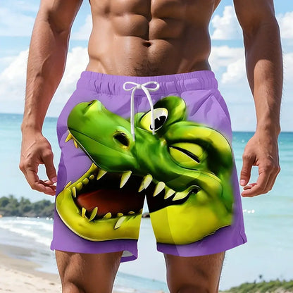 Men's Cartoon Crocodile 3D Print Swim Trunks