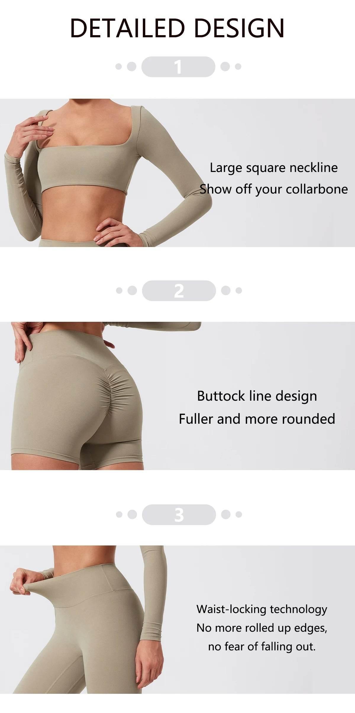 Hearuisavy 2PCS Long Sleeve Gym Set Women Yoga Clothes Quick-Drying Sportswear Running Leggings Workout Sports Crop Top Women - Empire P.E
