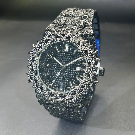 Top Brand Luxury Fashion lced Out Black Diamond Watch