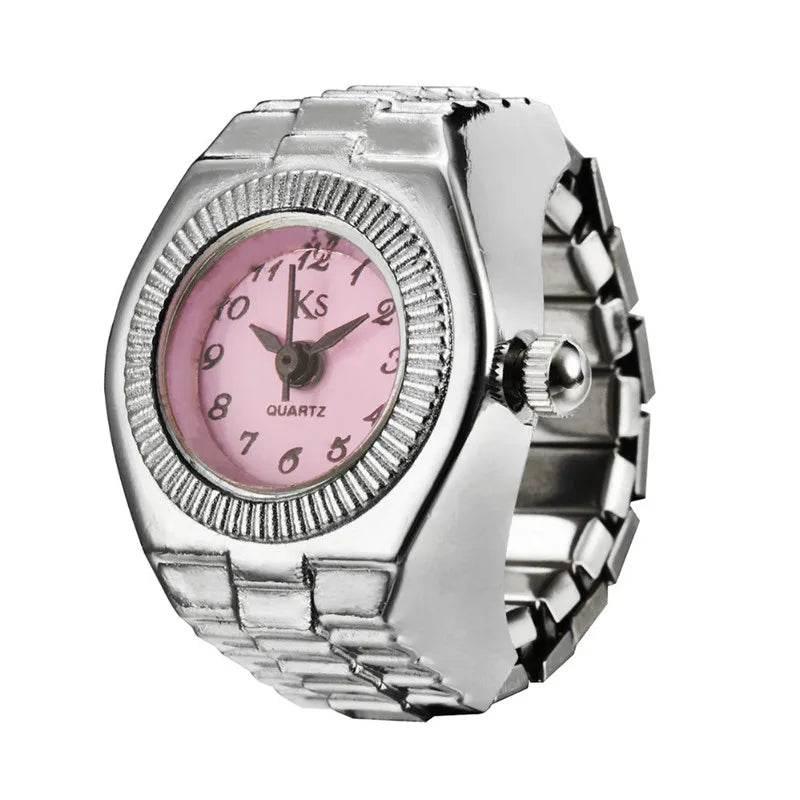 Vintage Punk Finger Watch Mini Elastic Strap Alloy Watches Couple Rings Jewelry Clock Retro Roman Quartz Watch Rings Women Men - Empire P.E