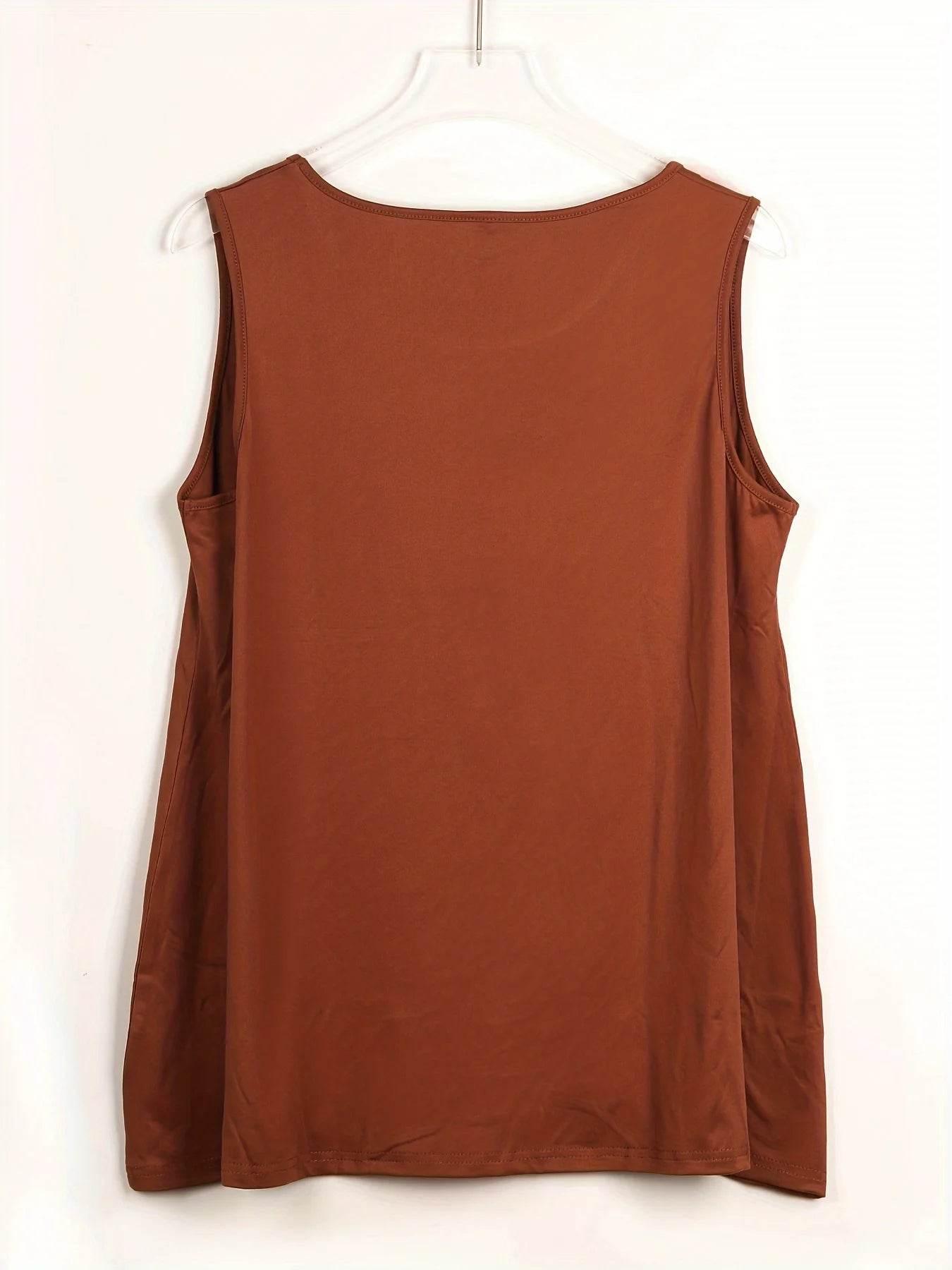 Plus Size Simple Solid Tank Top Casual Crew Neck Sleeveless Tank Top - Empire P.E