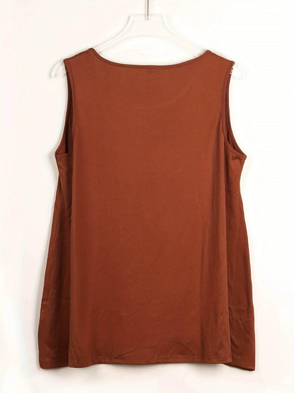 Plus Size Simple Solid Tank Top Casual Crew Neck Sleeveless Tank Top - Empire P.E