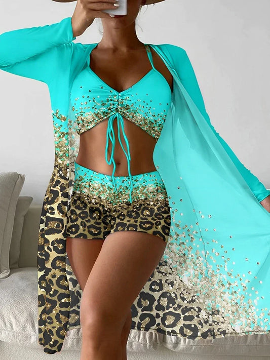 3 Pieces High Waist Bikini 2025 Printed Swimsuit