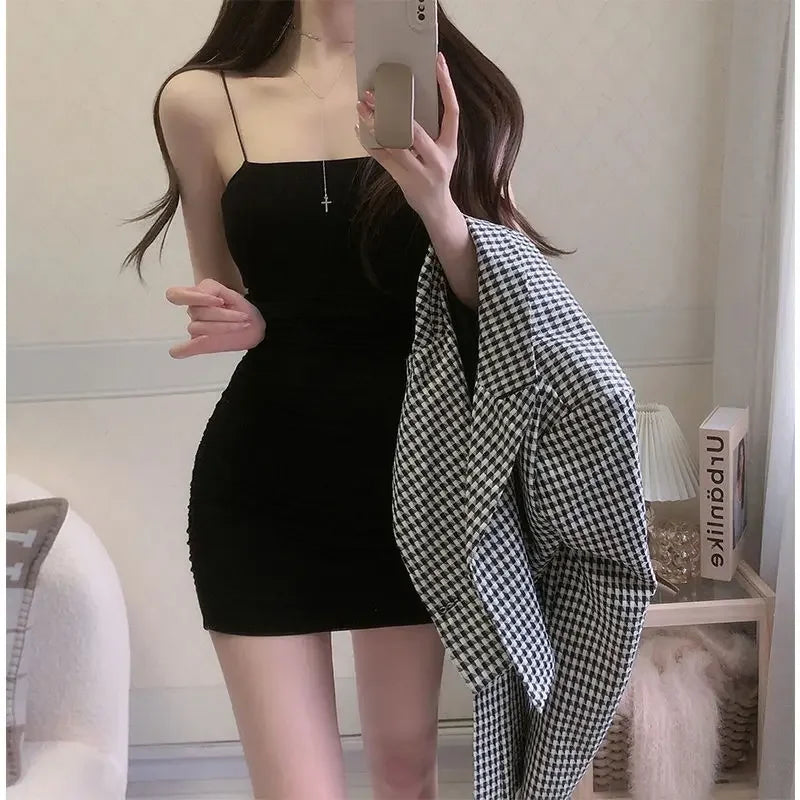Elegant Solid Sling Sleeveless Type A Sheath Mini Short Dresses - Empire P.E