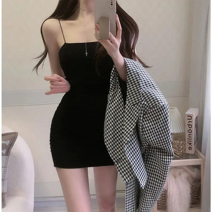Elegant Solid Sling Sleeveless Type A Sheath Mini Short Dresses - Empire P.E