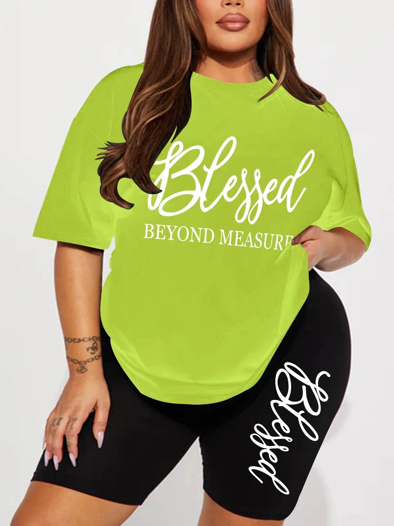 Plus size sets for women Summer 2 pieces Blessed printed offers and liquidation everything cheap elegant women's sets Short sets - Empire P.E