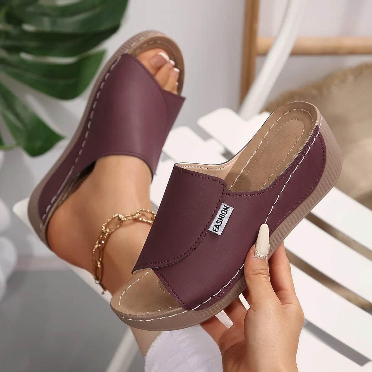 Women Wedge Slippers Summer 2025 New Fashion Slippers Open Toe Breathable Sandals Comfortable Buckle Woman Shoes Slides Women - Empire P.E