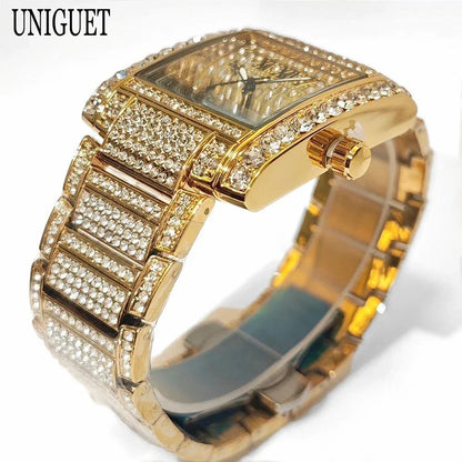 Iced Out Watch For Men Luxury Gold Stainless Steel Quartz - Empire P.E
