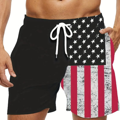 American Flag Print Swimwear Shorts