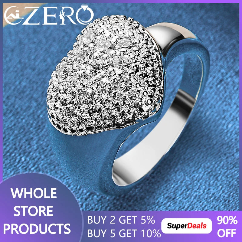 Luxury 925 Sterling Silver Crystal Love Heart Ring
