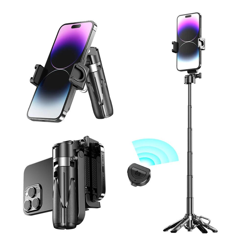 2025 New Handheld Selfie Stick Tripod Stand Foldable Phone Holder With Bluetooth Remote Portable Keychain for iPhone Smartphone - Empire P.E