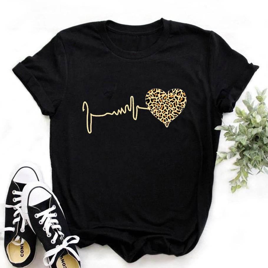 Leopard Heartbeat Short Sleeve Print Clothing - Empire P.E