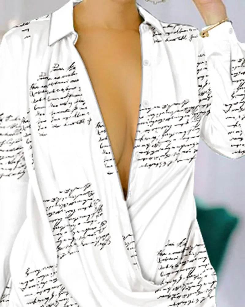 Print Long Sleeve Shirt Dress - Empire P.E