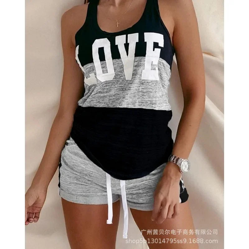 Women's Vest Top Drawstring Mid Waist Shorts Two-Piece Set - Empire P.E